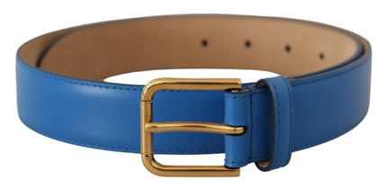 Dolce & Gabbana Blue Leather Gold Tone Logo Metal Waist Buckle Belt - Ellie Belle