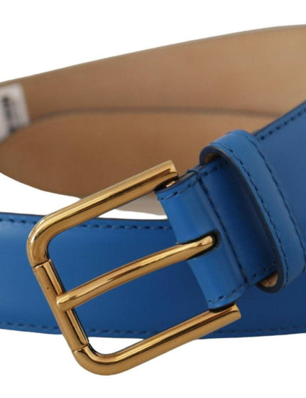Dolce & Gabbana Blue Leather Gold Tone Logo Metal Waist Buckle Belt - Ellie Belle