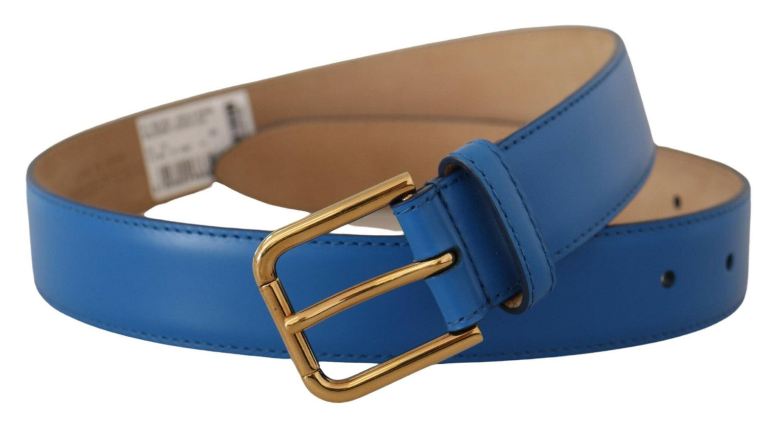 Dolce & Gabbana Blue Leather Gold Tone Logo Metal Waist Buckle Belt - Ellie Belle