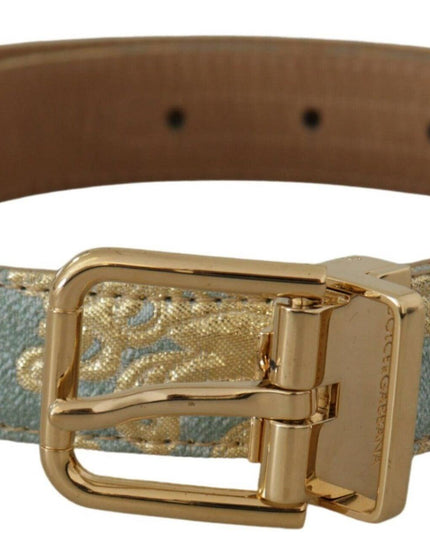 Dolce & Gabbana Blue Leather Jacquard Embossed Gold Metal Buckle Belt - Ellie Belle