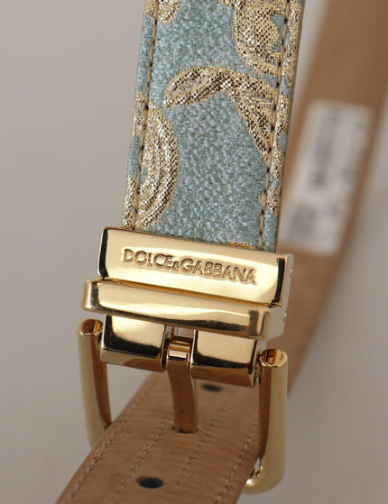 Dolce & Gabbana Blue Leather Jacquard Embossed Gold Metal Buckle Belt - Ellie Belle