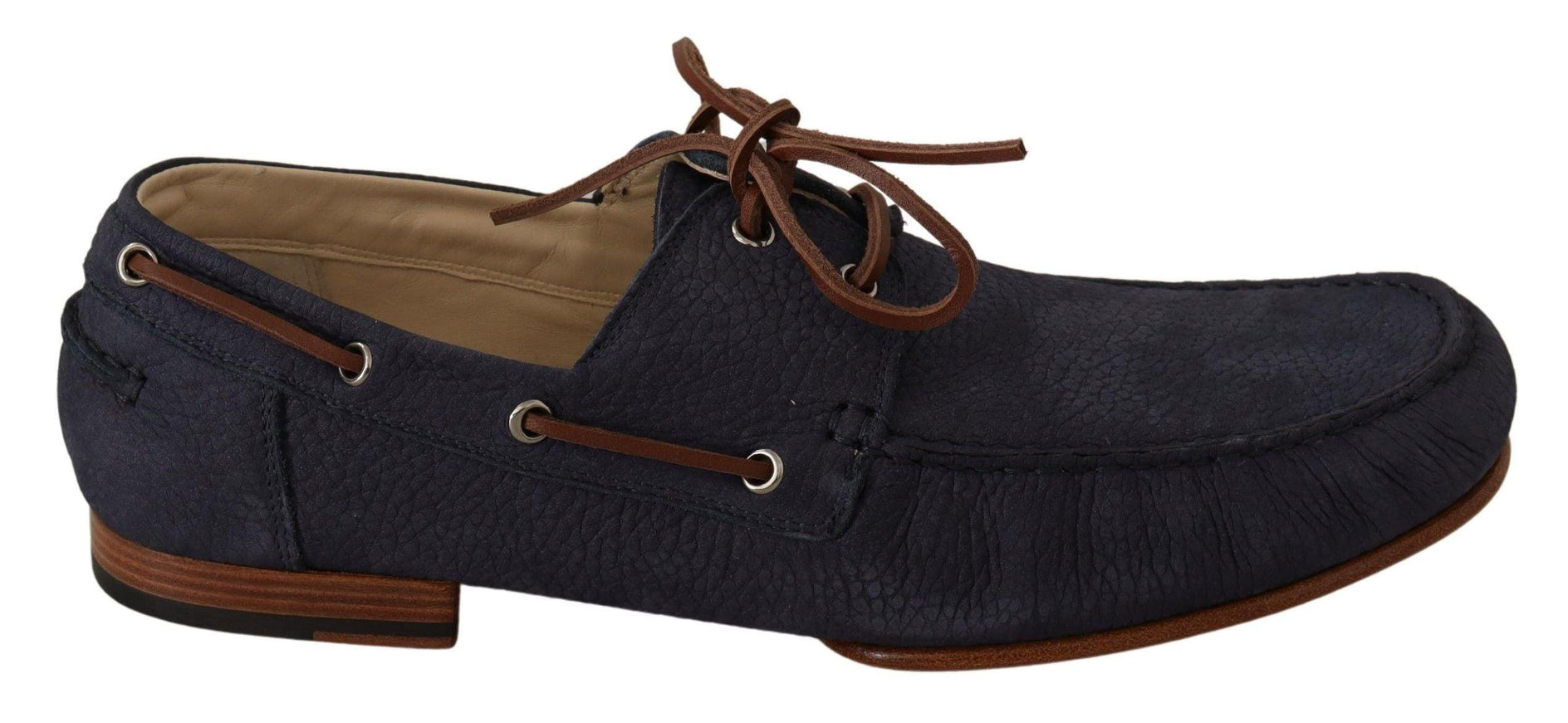 Dolce & Gabbana Blue Leather Lace Up Men Casual Boat Shoes - Ellie Belle