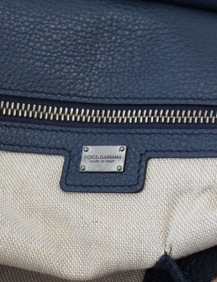 Dolce & Gabbana Blue Leather Logo Plaque Men Travel Work Bag - Ellie Belle