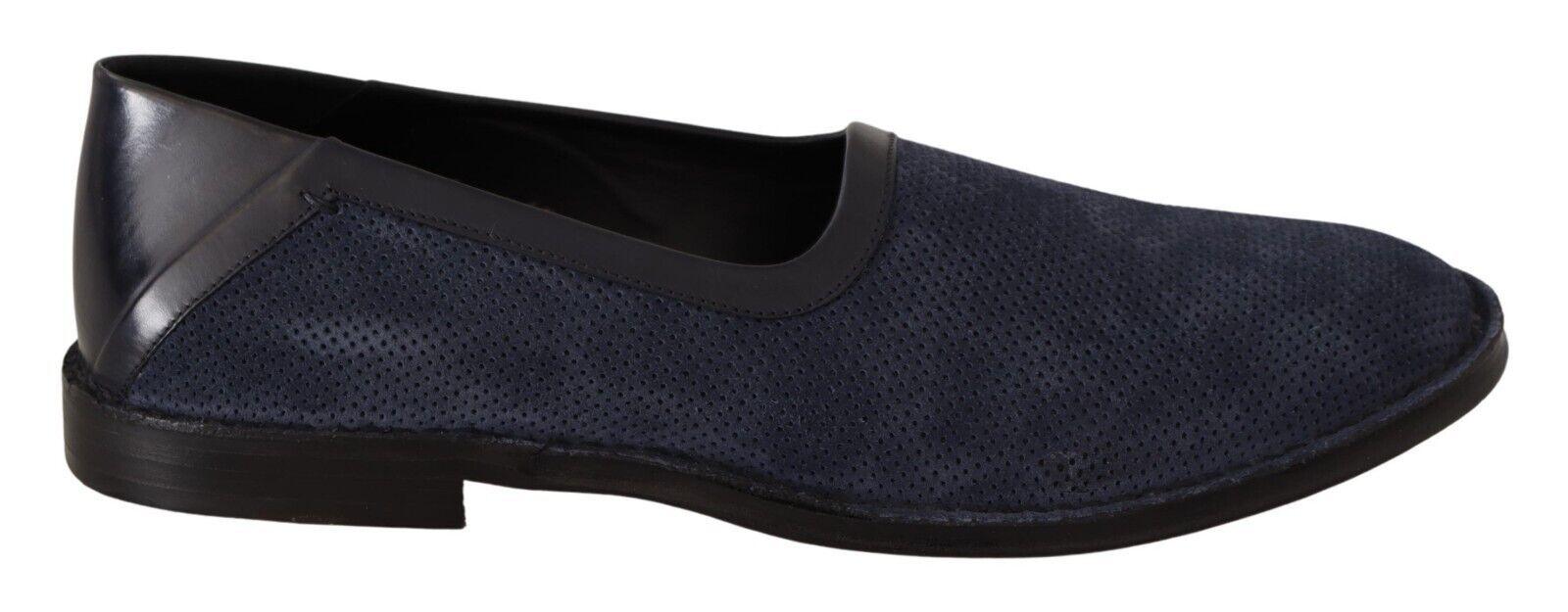 Dolce & Gabbana Blue Leather Perforated Slip On Loafers - Ellie Belle