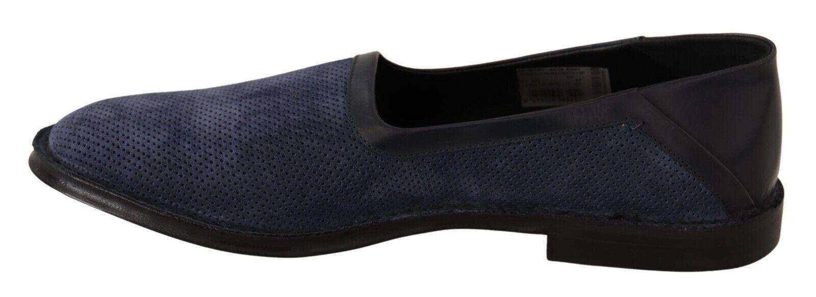 Dolce & Gabbana Blue Leather Perforated Slip On Loafers - Ellie Belle