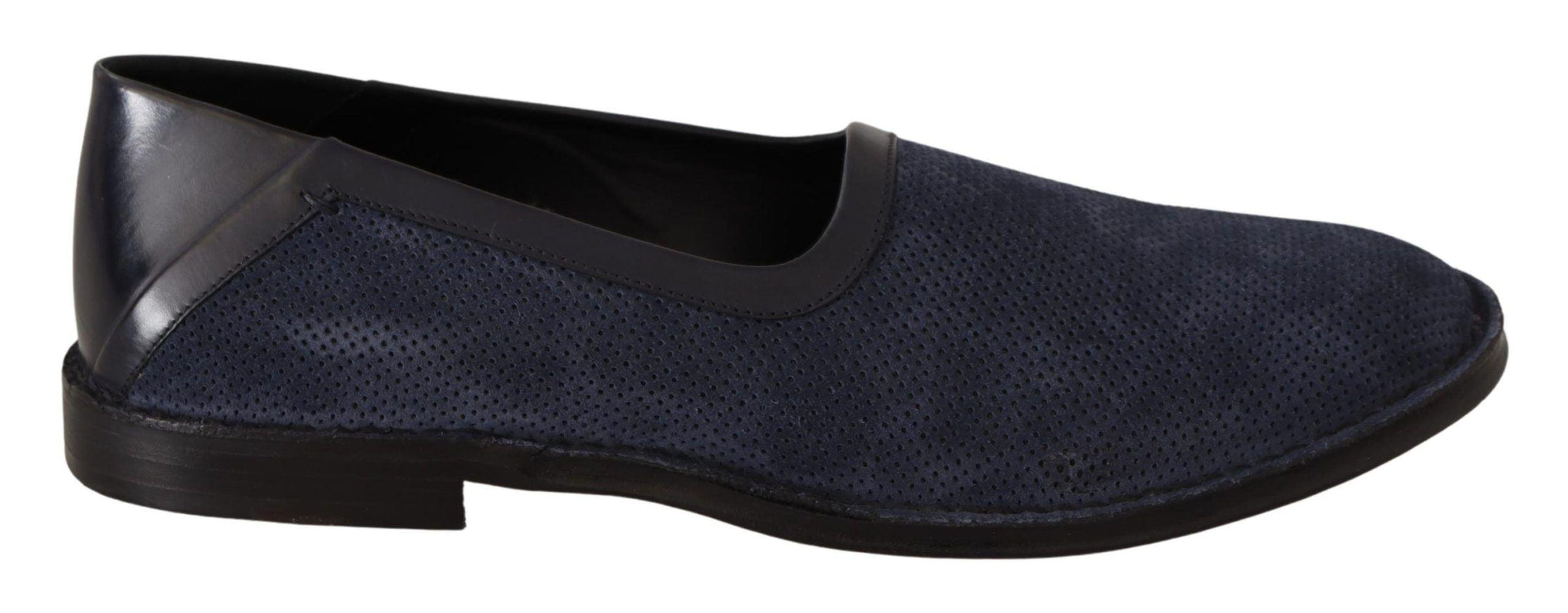 Dolce & Gabbana Blue Leather Perforated Slip On Loafers Shoes - Ellie Belle