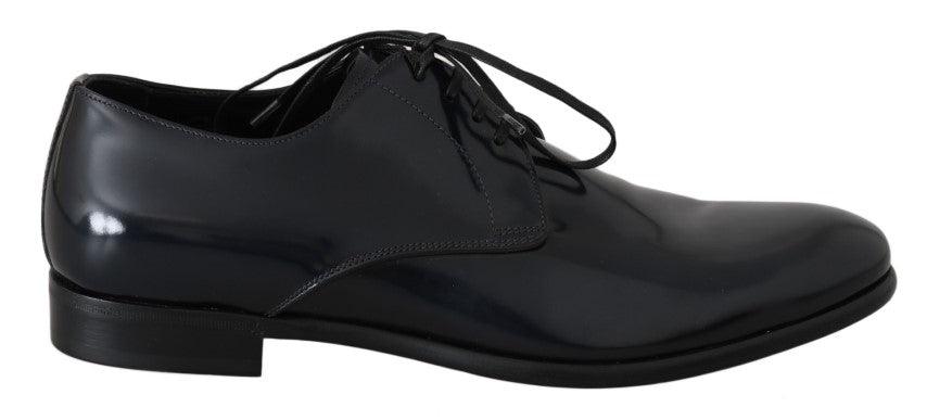 Dolce & Gabbana Blue Leather Polished Dress Derby Shoes - Ellie Belle