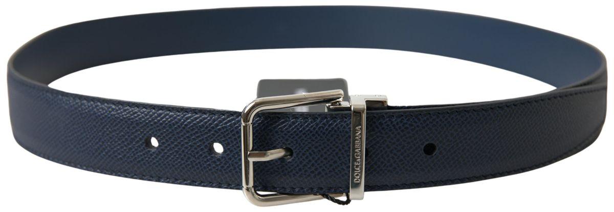 Dolce & Gabbana Blue Leather Silver Metal Buckle Belt - Ellie Belle