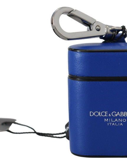 Dolce & Gabbana Blue Leather Silver Metal Logo Airpods Case - Ellie Belle