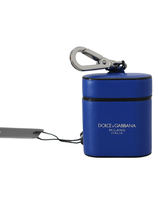 Dolce & Gabbana Blue Leather Silver Metal Logo Airpods Case - Ellie Belle