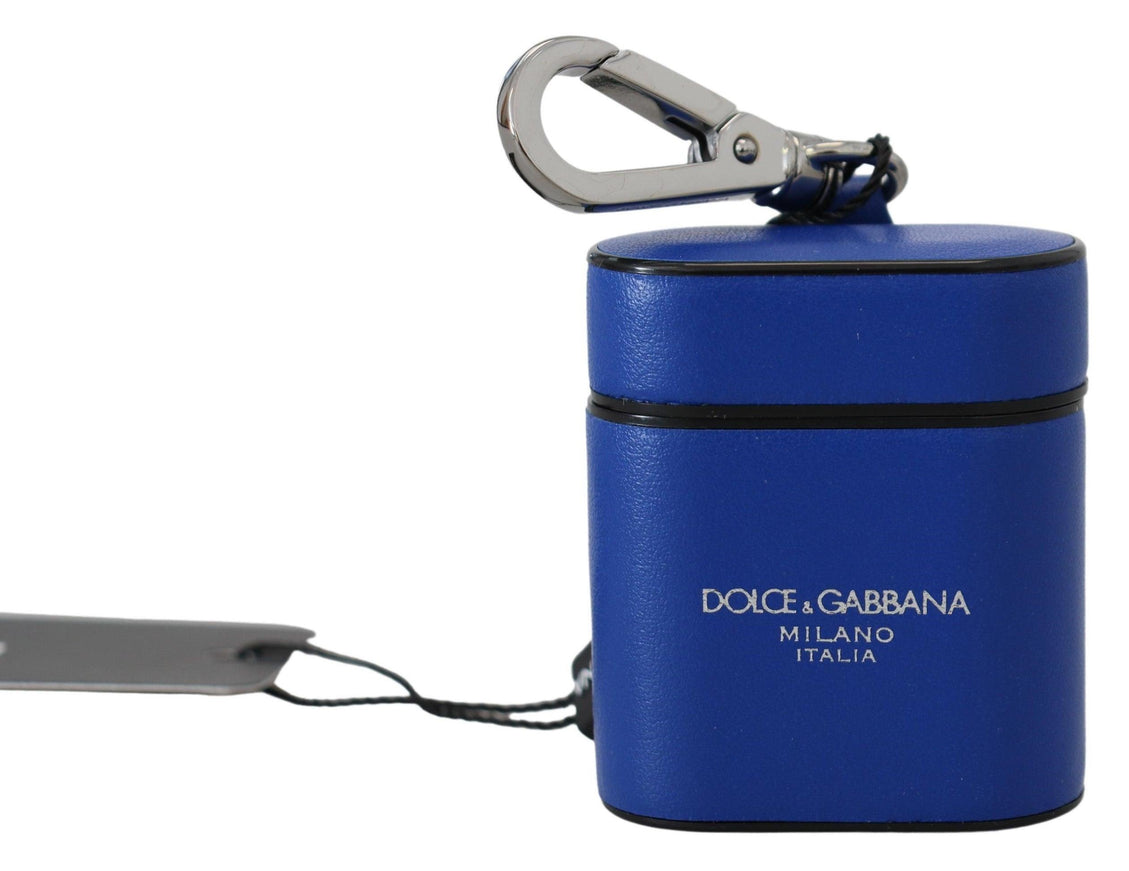 Dolce & Gabbana Blue Leather Silver Metal Logo Airpods Case - Ellie Belle