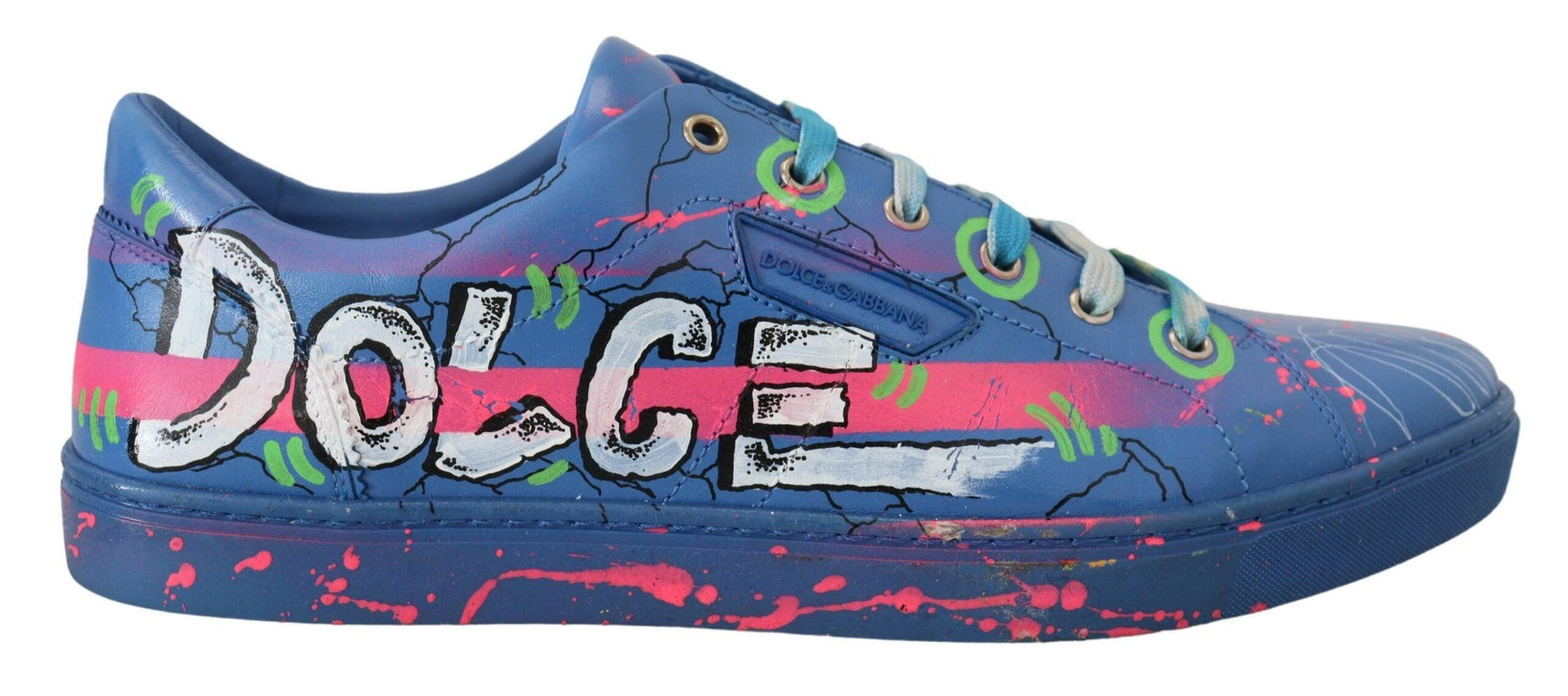 Dolce & Gabbana Blue Leather Sneakers Casual Handpainted Shoes - Ellie Belle