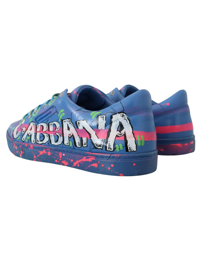 Dolce & Gabbana Blue Leather Sneakers Casual Handpainted Shoes - Ellie Belle