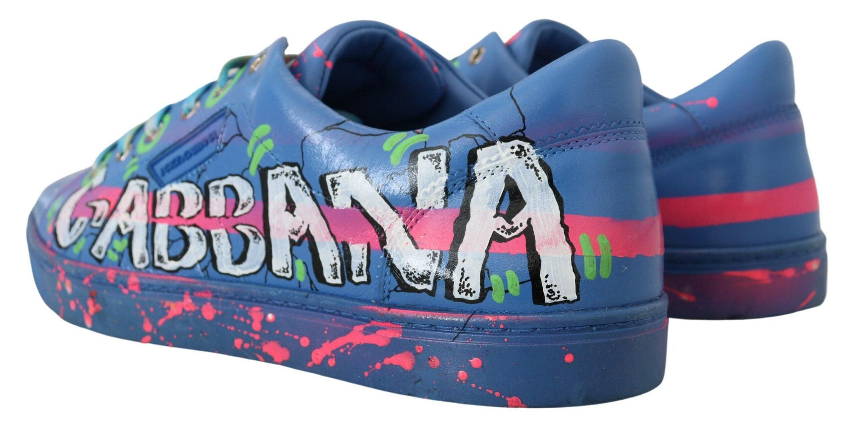 Dolce & Gabbana Blue Leather Sneakers Casual Handpainted Shoes - Ellie Belle