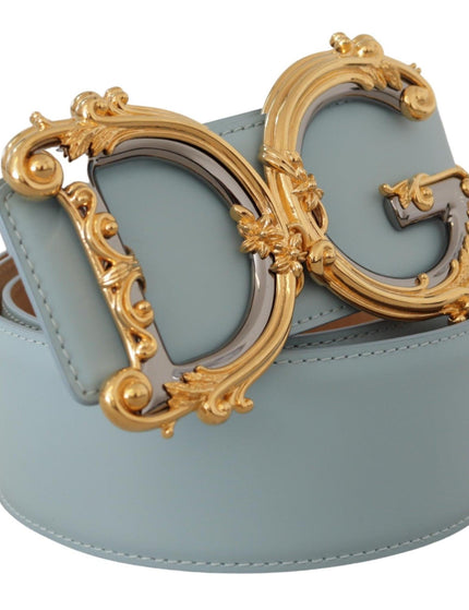Dolce & Gabbana Blue Leather Wide Waist DG Logo Baroque Gold Buckle Belt - Ellie Belle