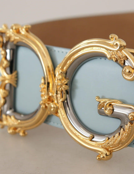 Dolce & Gabbana Blue Leather Wide Waist DG Logo Baroque Gold Buckle Belt - Ellie Belle