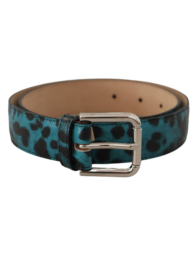 Dolce & Gabbana Blue Leopard Print Leather Logo Metal Buckle Belt - Ellie Belle