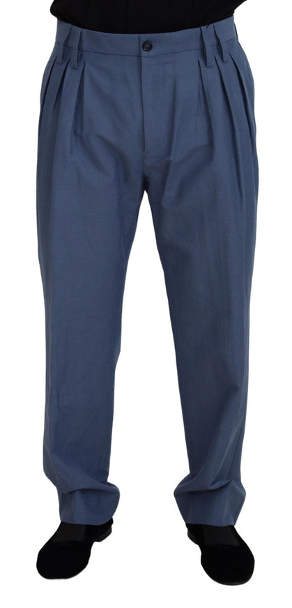 Dolce & Gabbana Blue Linen Chino Men Formal Pants - Ellie Belle