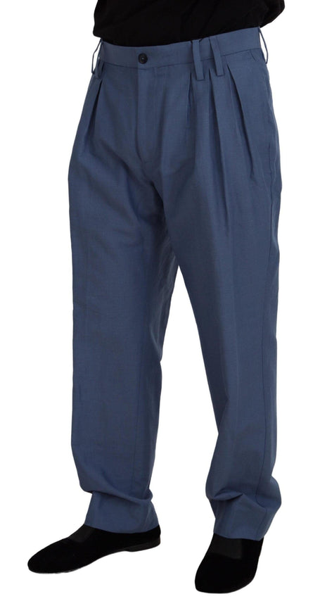 Dolce & Gabbana Blue Linen Chino Men Formal Pants - Ellie Belle