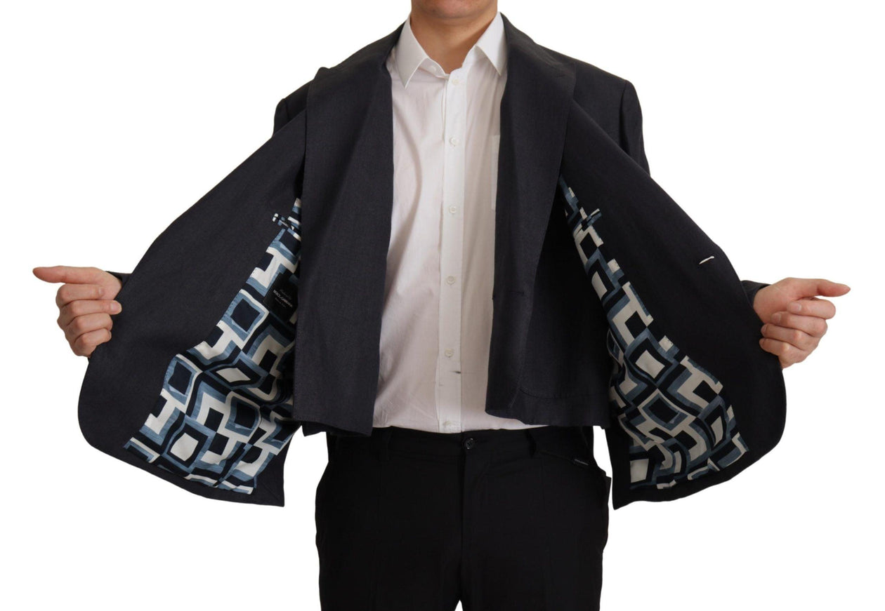 Dolce & Gabbana Blue Linen Formal Mens Blazer Jacket - Ellie Belle