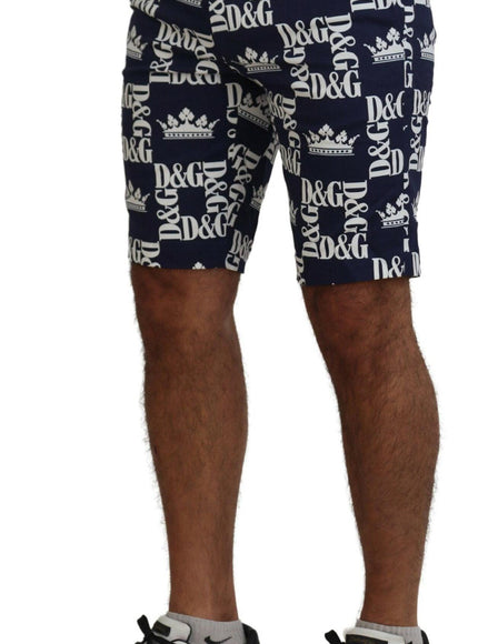 Dolce & Gabbana Blue Logo Print Cotton Chinos Shorts