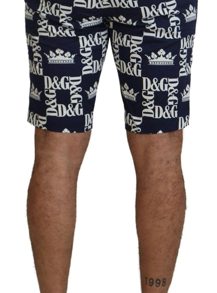 Dolce & Gabbana Blue Logo Print Cotton Chinos Shorts
