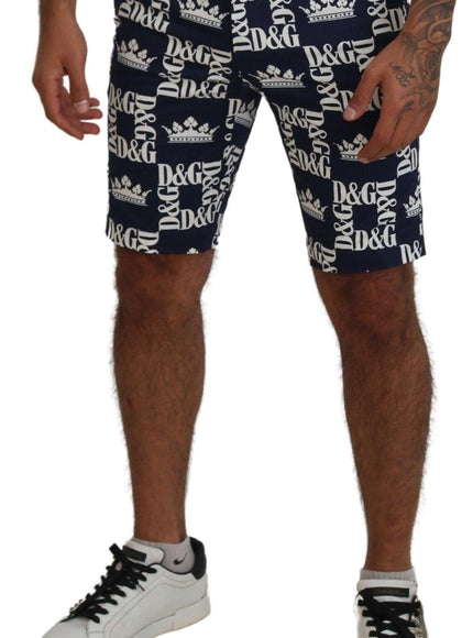 Dolce & Gabbana Blue Logo Print Cotton Chinos Shorts