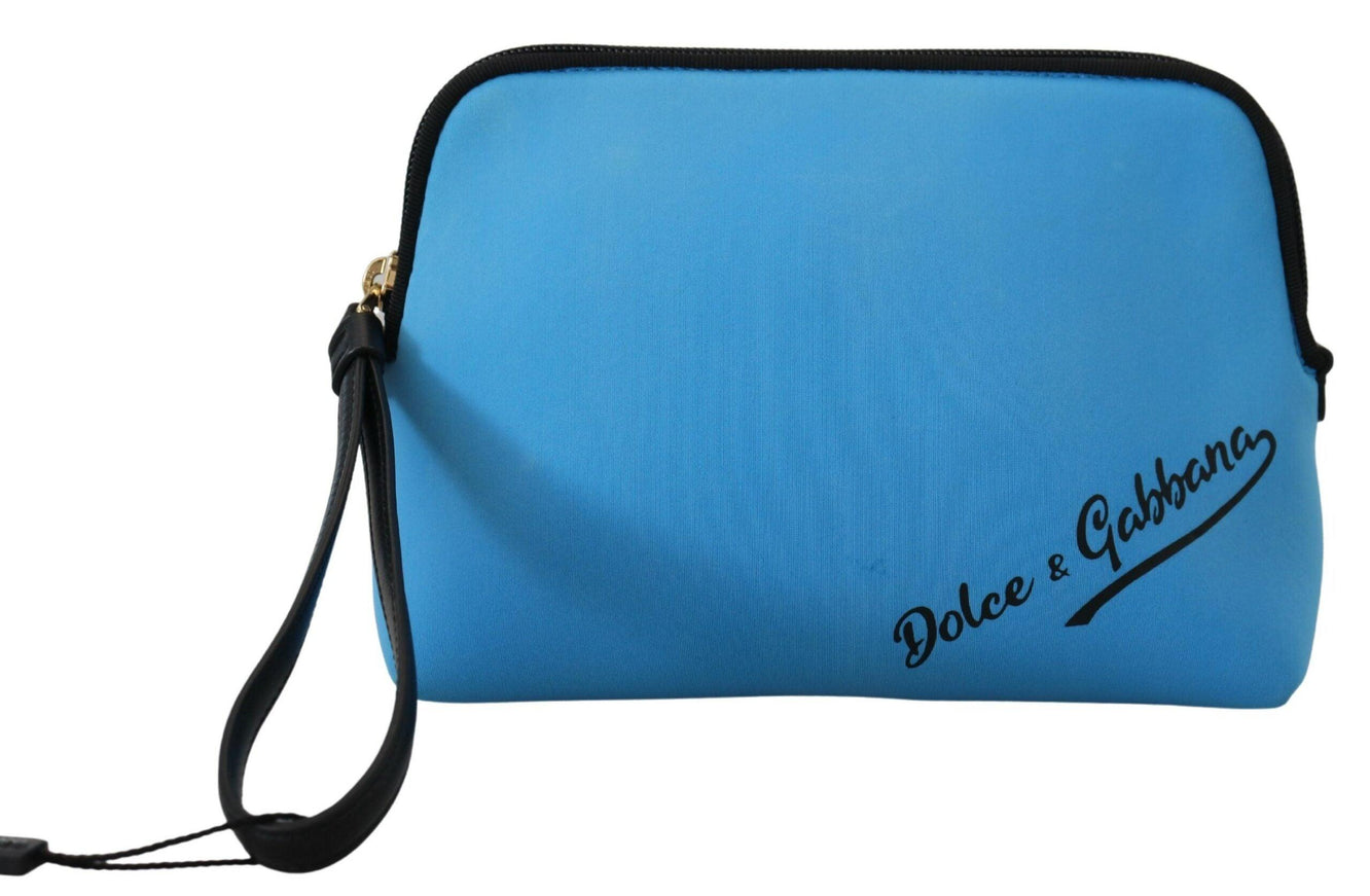 Dolce & Gabbana Blue Logo Print Hand Pouch Leopard Print Toiletry Bag - Ellie Belle