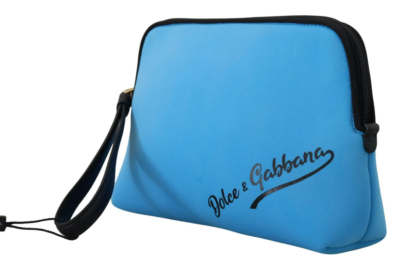 Dolce & Gabbana Blue Logo Print Hand Pouch Leopard Print Toiletry Bag - Ellie Belle