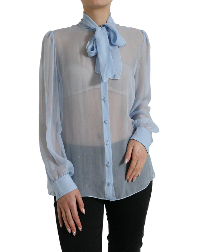 Dolce & Gabbana Blue Long Sleeves Ascot Collar Blouse Top - Ellie Belle