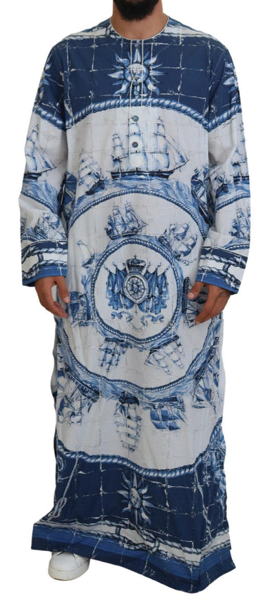 Dolce & Gabbana Blue Majolica Cotton Cape Thobe - Ellie Belle