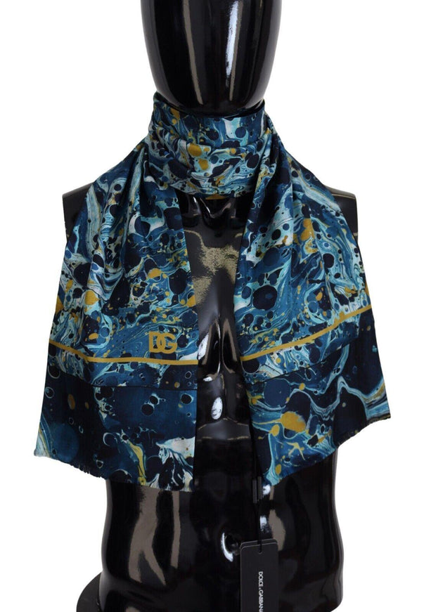 Dolce & Gabbana Blue Marble Pinstripe Frayed Men Shawl Scarf - Ellie Belle