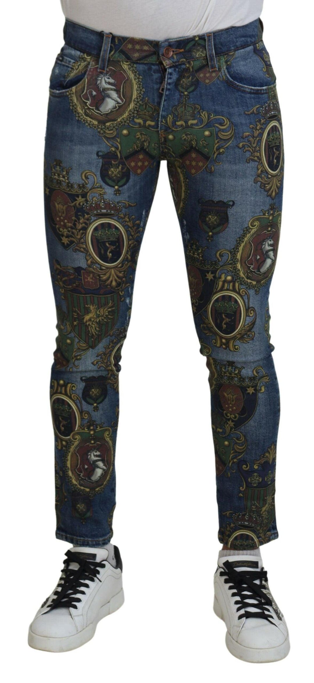 Dolce & Gabbana Blue Medal Print Slim Fit Cotton Jeans - Ellie Belle