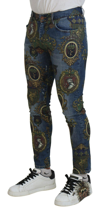 Dolce & Gabbana Blue Medal Print Slim Fit Cotton Jeans - Ellie Belle