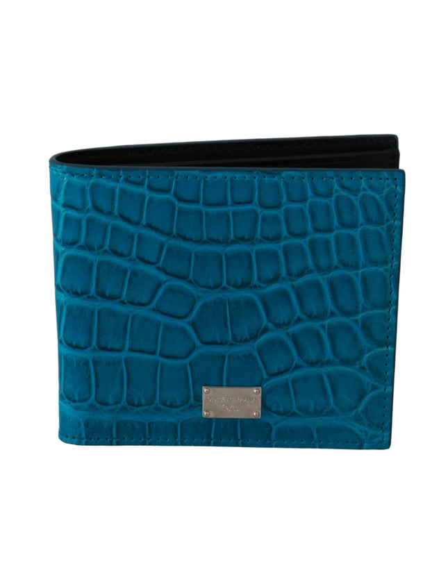 Dolce & Gabbana Blue Mens Card Holder Bifold Logo Exotic Skin Wallet - Ellie Belle