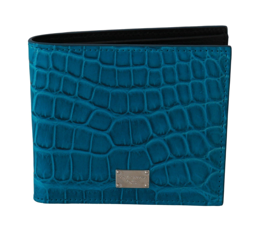 Dolce & Gabbana Blue Mens Card Holder Bifold Logo Exotic Skin Wallet - Ellie Belle