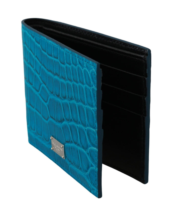 Dolce & Gabbana Blue Mens Card Holder Bifold Logo Exotic Skin Wallet - Ellie Belle