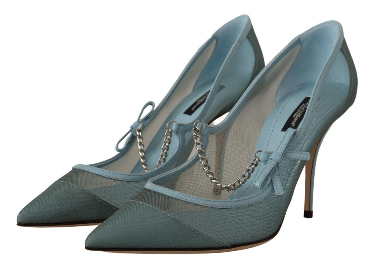 Dolce & Gabbana Blue Mesh Chains Heels Pumps Mary Jane Shoes - Ellie Belle