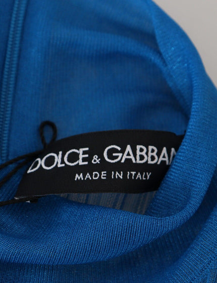 Dolce & Gabbana Blue Mesh Turtleneck Long Sleeve Blouse Top - Ellie Belle