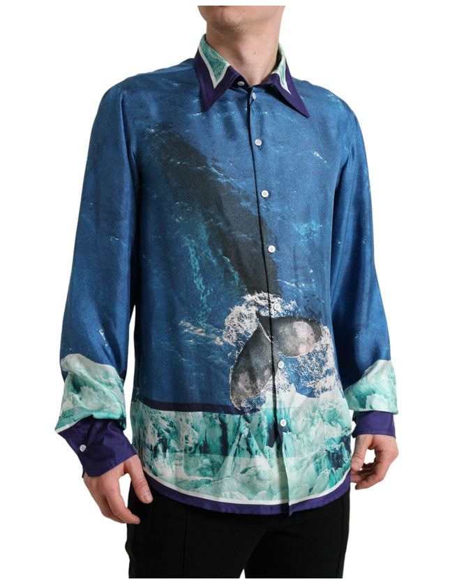 Dolce & Gabbana Blue Ocean Print Silk Collared Button Down Shirt - Ellie Belle