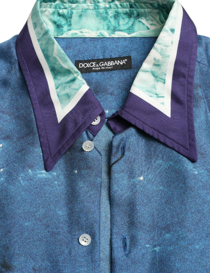 Dolce & Gabbana Blue Ocean Print Silk Collared Button Down Shirt - Ellie Belle
