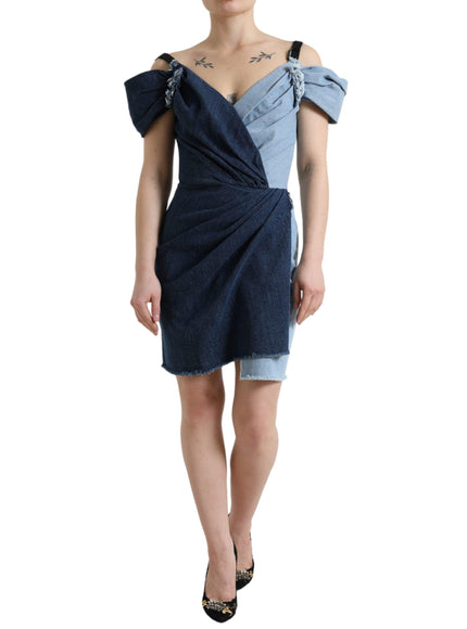 Dolce & Gabbana Blue Patchwork Two Tone Denim Mini Dress - Ellie Belle
