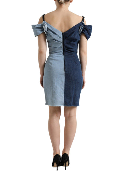 Dolce & Gabbana Blue Patchwork Two Tone Denim Mini Dress - Ellie Belle