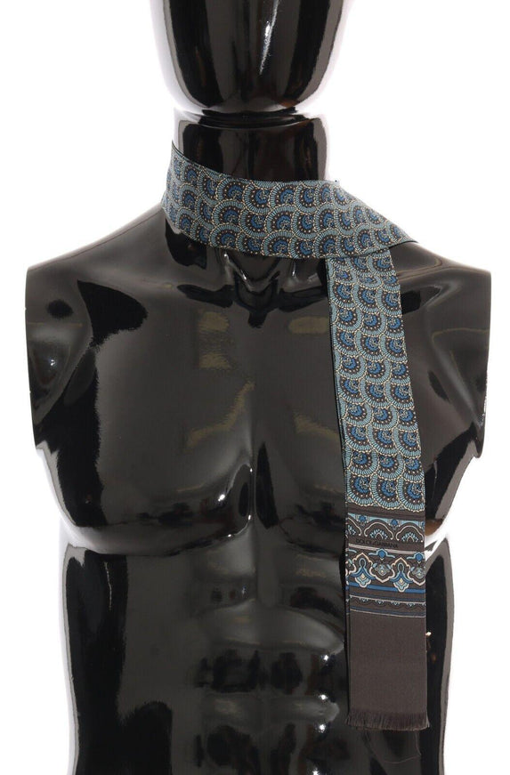 Dolce & Gabbana Blue Patterned Silk Slim Wrap Fringes Scarf - Ellie Belle