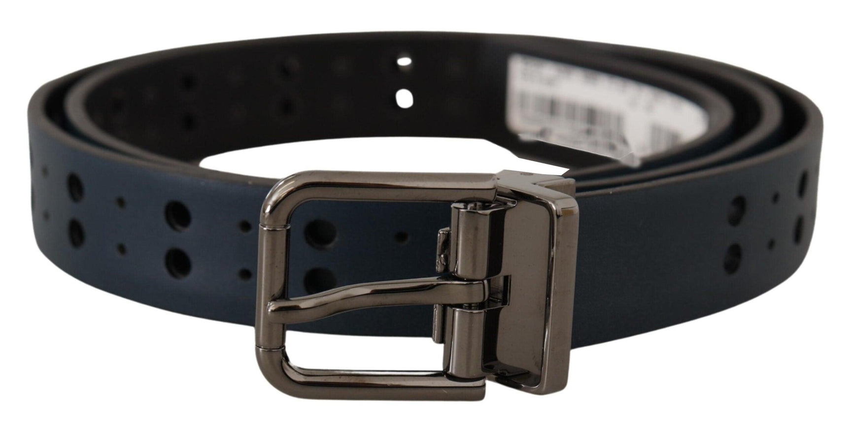 Dolce & Gabbana Blue Perforated Skinny Leather Metal Buckle Belt - Ellie Belle