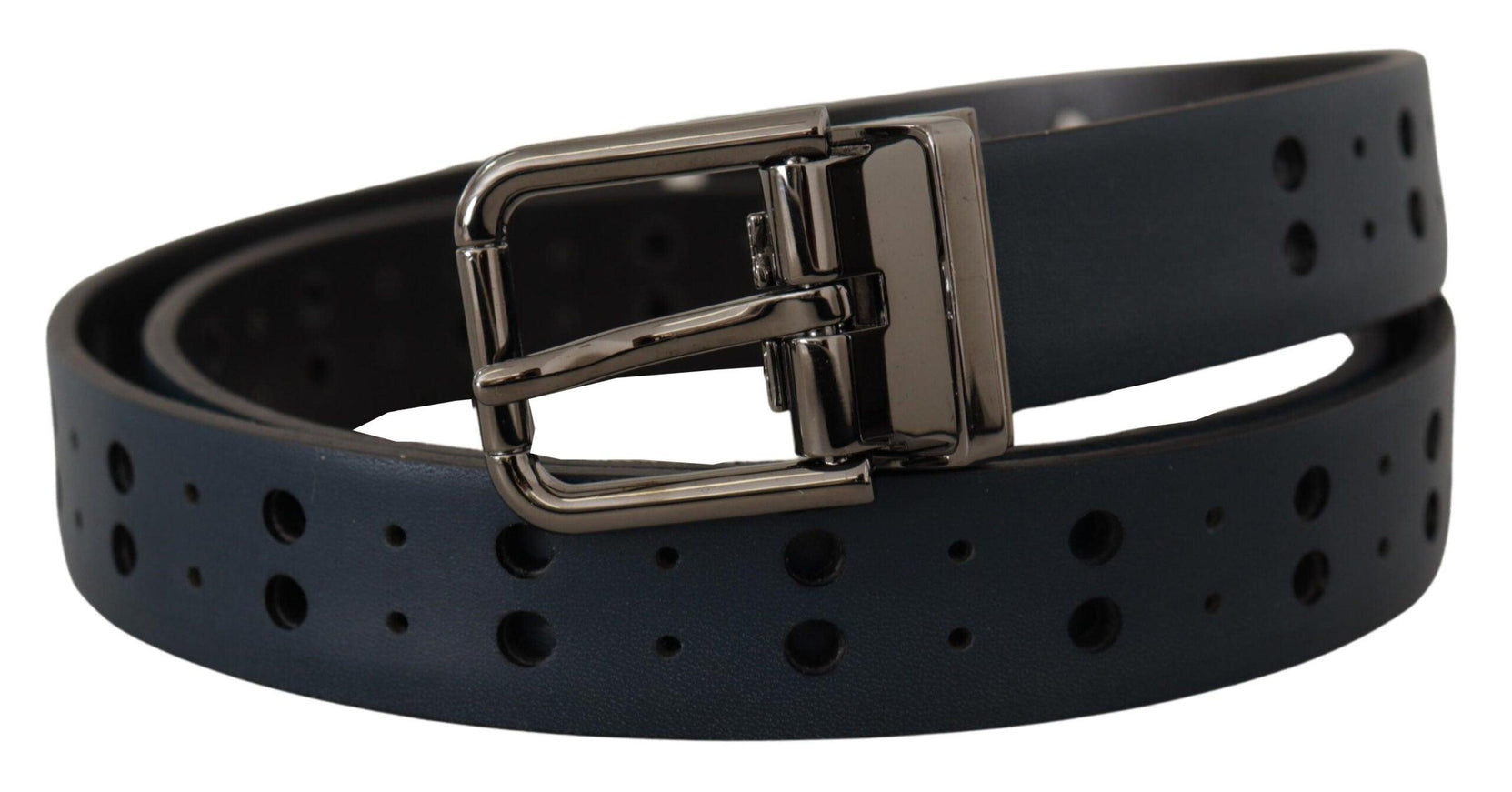 Dolce & Gabbana Blue Perforated Skinny Leather Metal Buckle Belt - Ellie Belle