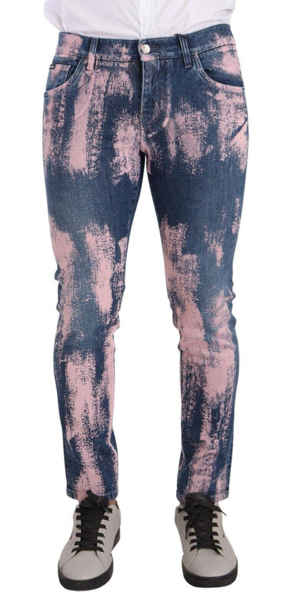 Dolce & Gabbana Blue Pink Tie Dye Cotton Skinny Denim Jeans - Ellie Belle