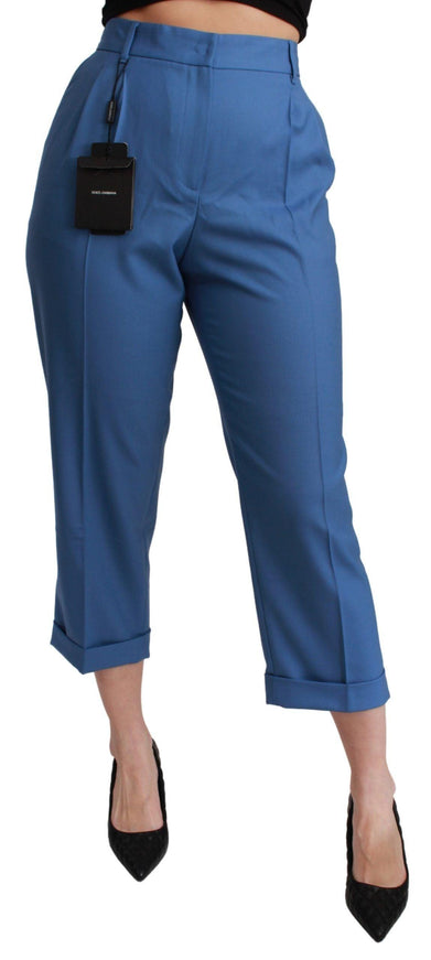 Dolce & Gabbana Blue Pleated Wool Cuffed Cropped Trouser Pants