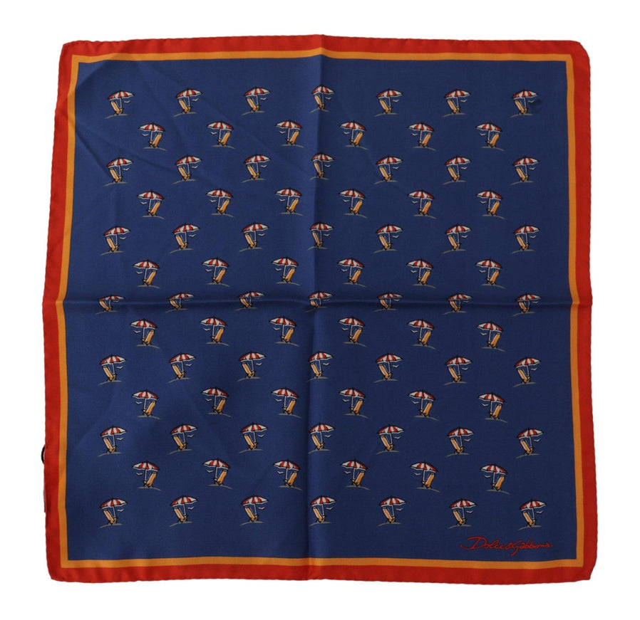 Dolce & Gabbana Blue Printed Square Mens Handkerchief 100% Silk Scarf - Ellie Belle