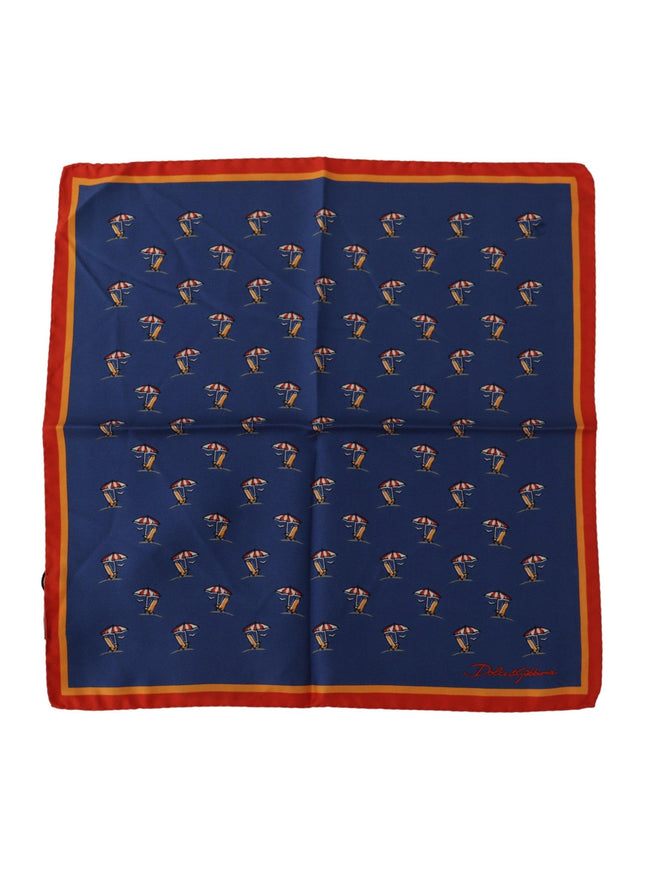 Dolce & Gabbana Blue Printed Square Mens Handkerchief 100% Silk Scarf - Ellie Belle